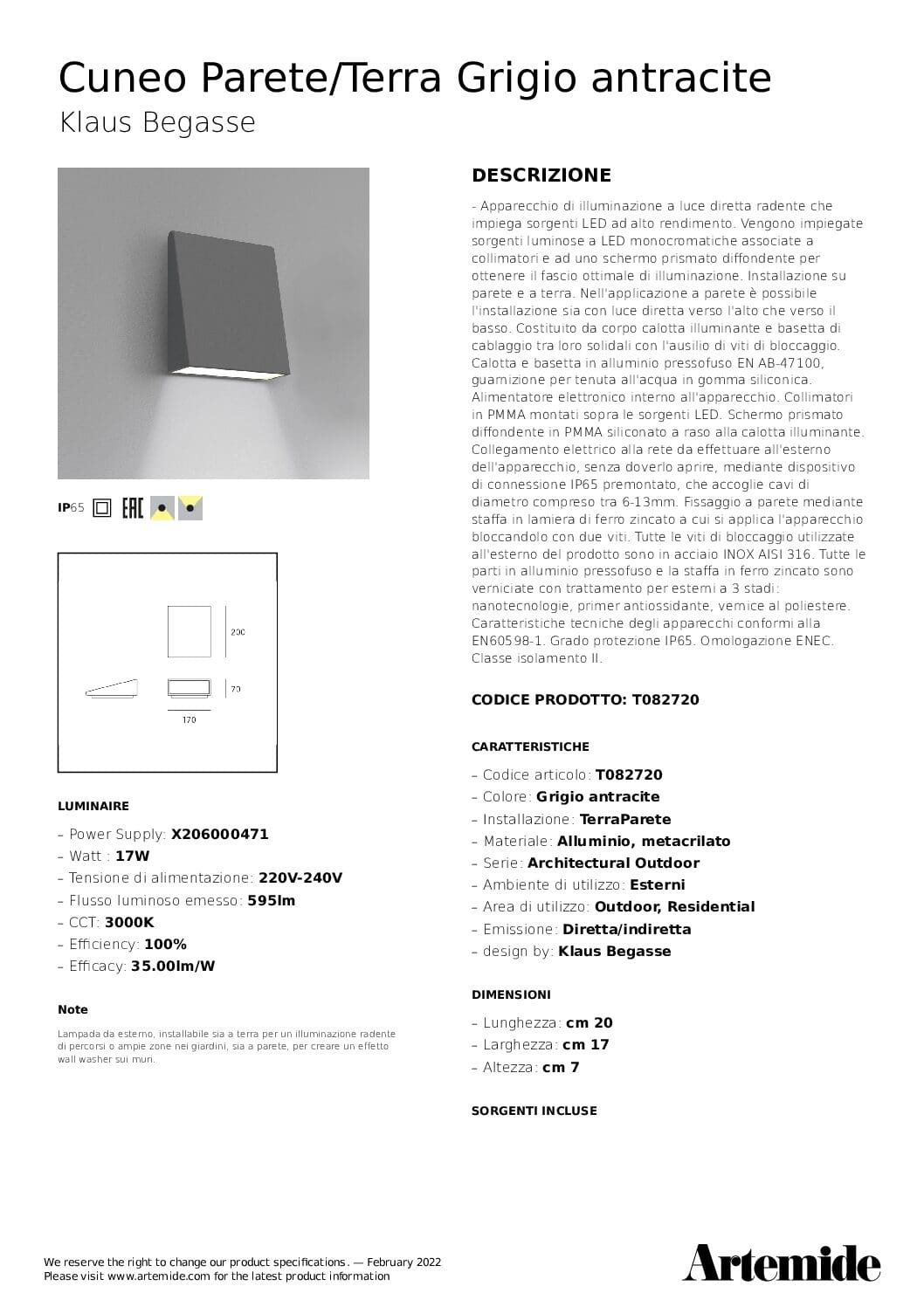 Artemide CUNEO WALL/FLOOR - grigio antracite - immagine 2