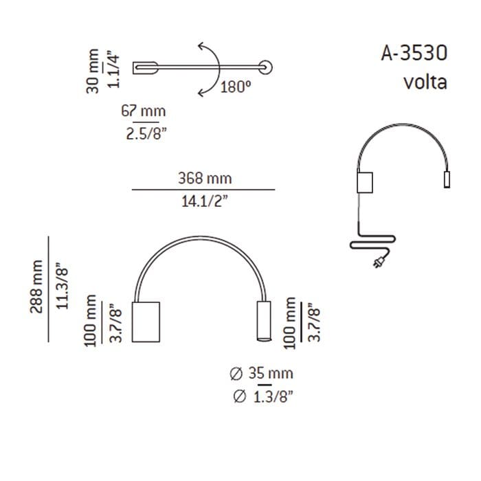 Estiluz VOLTA wall - LED 2700k - cable and plug with on / off switch - white body with white head finish - Image 3