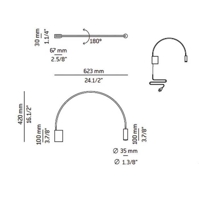 Estiluz VOLTA wall - LED 2700k - cable and plug with on / off switch - white body with white head finish - Image 3