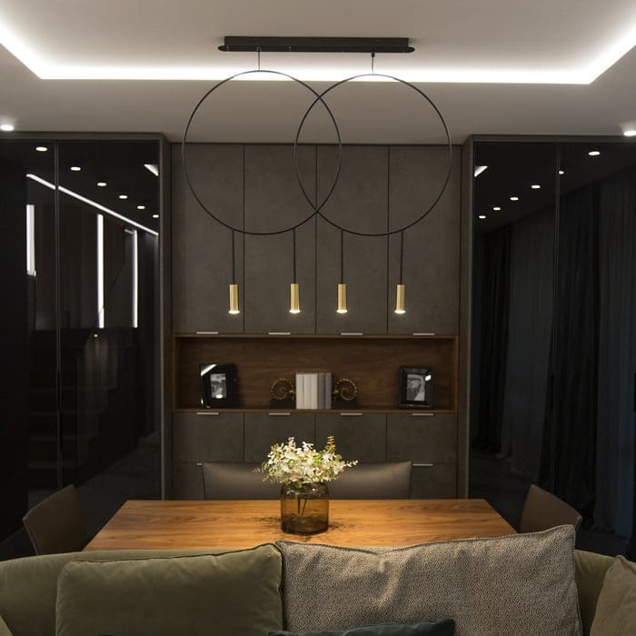 REVOLTA L73.2D suspension - LED 3000k - black body and gold heads - Image 2