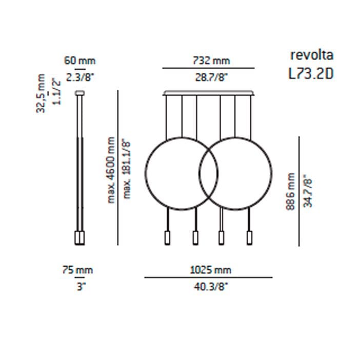 REVOLTA L73.2D suspension - LED 3000k - black body and gold heads - Image 3