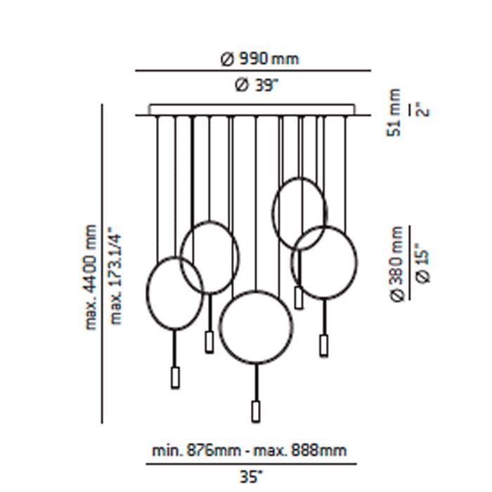Estiluz REVOLTA R100.5S suspension LED 3000k - black body and gold heads - Image 3