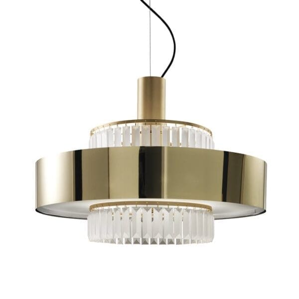 ITALAMP CRONO suspension - etched glass pendant, gold laminated diffuser and satin gold structure