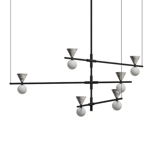 AROMAS DEL CAMPO ONETA L - sospensione - nero opaco e marmo bianco con paralume opalino