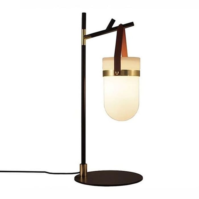 AROMAS DEL CAMPO ALMON table - matt black structure and details in matt brass and brown leather