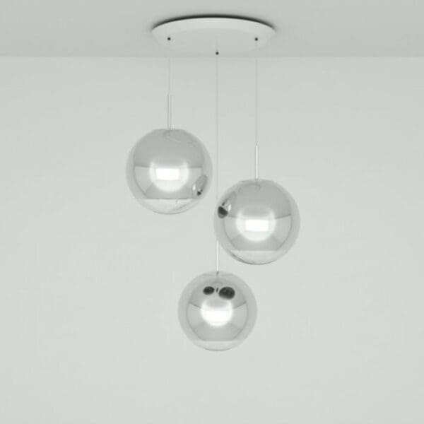 MIRROR BALL 40cm ROUND LED - suspension - silver