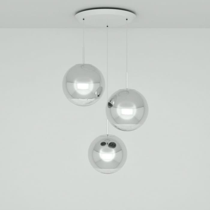 MIRROR BALL 40cm ROUND LED - suspension - silver