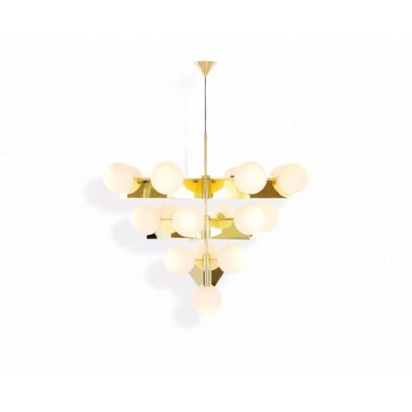 PLANE chandelier - suspension - shiny gold structure and matt opal lampshades