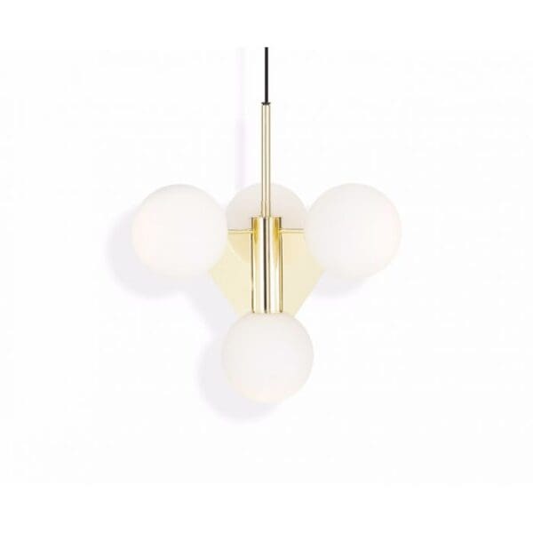 PLANE short chandelier - suspension - shiny gold structure and matt opal lampshades