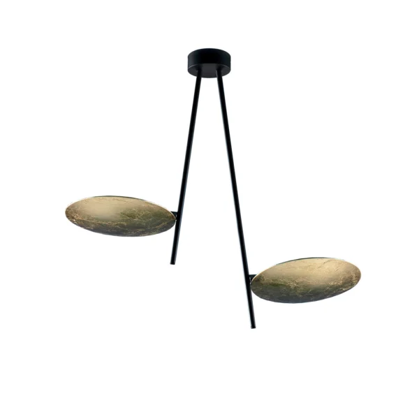 Catellani & Smith LEDERAM C2 - ceiling - gold discs, black rods, black base