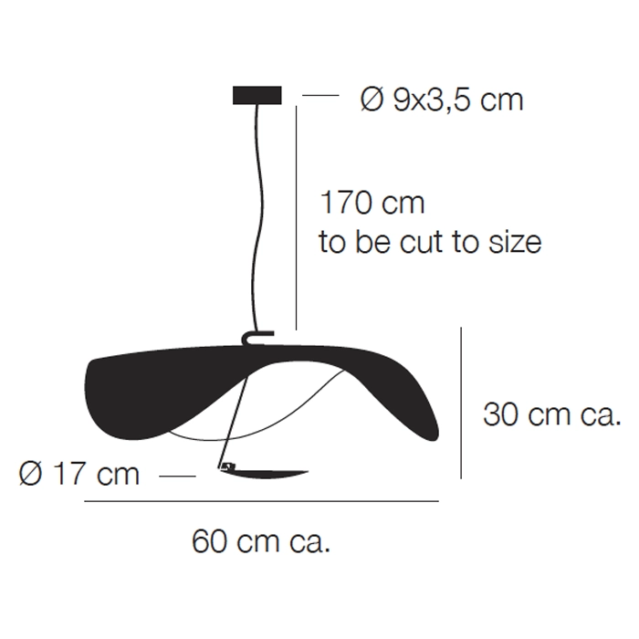 Catellani & Smith LEDERAM MANTA S1 - sospensione - schermo nero e foglia oro, asta nera, disco foglia oro, base nera - immagine 3