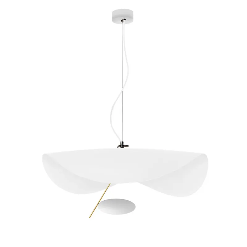 Catellani & Smith LEDERAM MANTA S1 - suspension - shade white/white, gold rod, white disc, white base