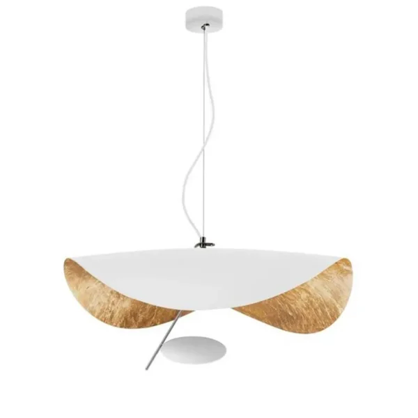Catellani & Smith LEDERAM MANTA S1 - suspension - shade white/gold, satin rod, white disc, white base