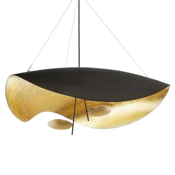 Catellani & Smith LEDERAM MANTA S2 - suspension - shade black/gold, black rod, gold disc, black base