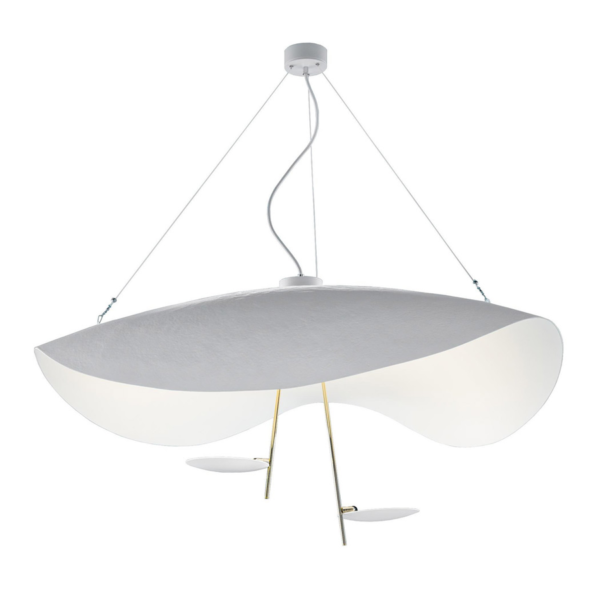 Catellani & Smith LEDERAM MANTA S2 - suspension - shade white/white, gold rod, white disc, white base