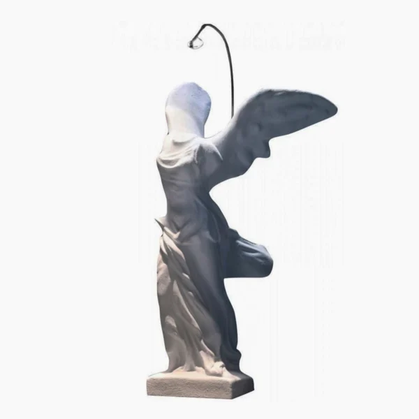 Catellani & Smith NIKE - table - white ceramic chalk statue, nickel flex, glass lens, blue wire