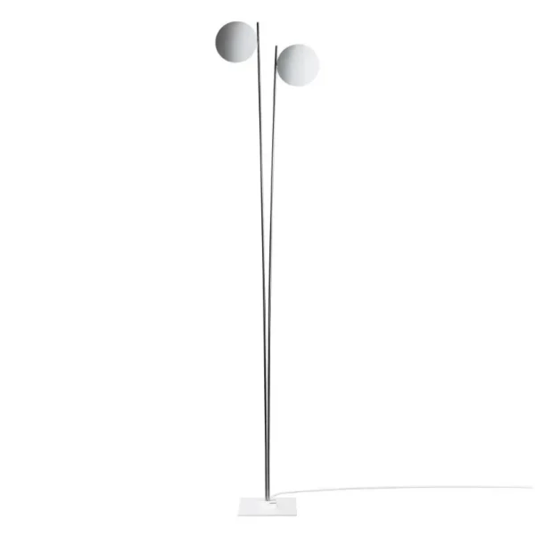 Catellani & Smith LEDERAM F2 - floor - white disc, satin rod, white base
