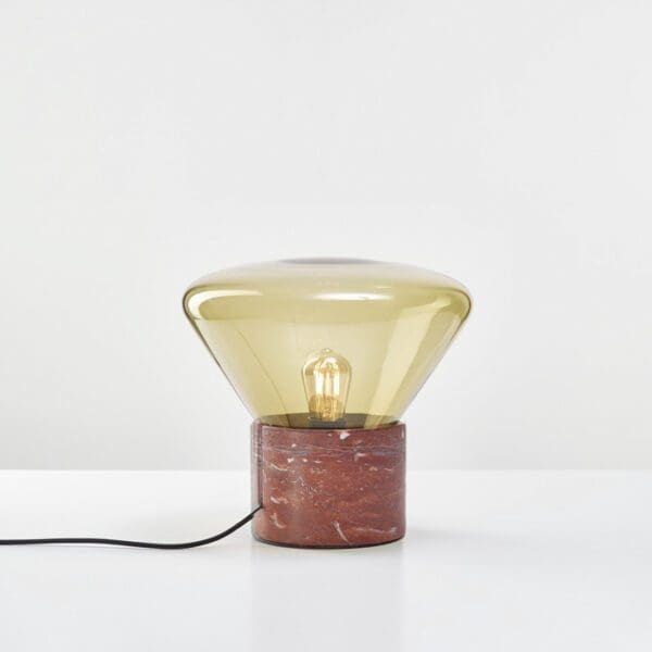 BROKIS MUFFINS ANNIVERSARY wood 01 - tavolo - vetro verde oliva - base marmo rosso francia satinato