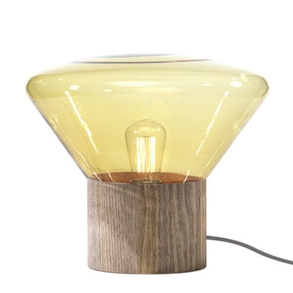 BROKIS MUFFINS wood 01 - tavolo - vetro ambra  - base quercia europea