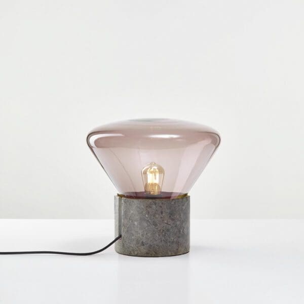 BROKIS MUFFINS ANNIVERSARY wood 01 - tavolo - vetro melanzana - base marmo grigio talami satinato