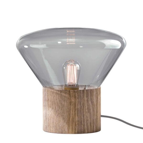 BROKIS MUFFINS wood 02 - tavolo - vetro grigio fumo - base quercia europea