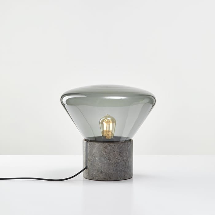 BROKIS MUFFINS ANNIVERSARY wood 02 - table - smoke grey glass - satin talami gray marble base