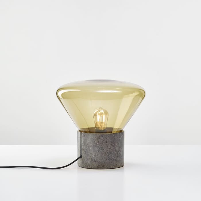 BROKIS MUFFINS ANNIVERSARY wood 01 - table - olive green glass - satin talami gray marble base