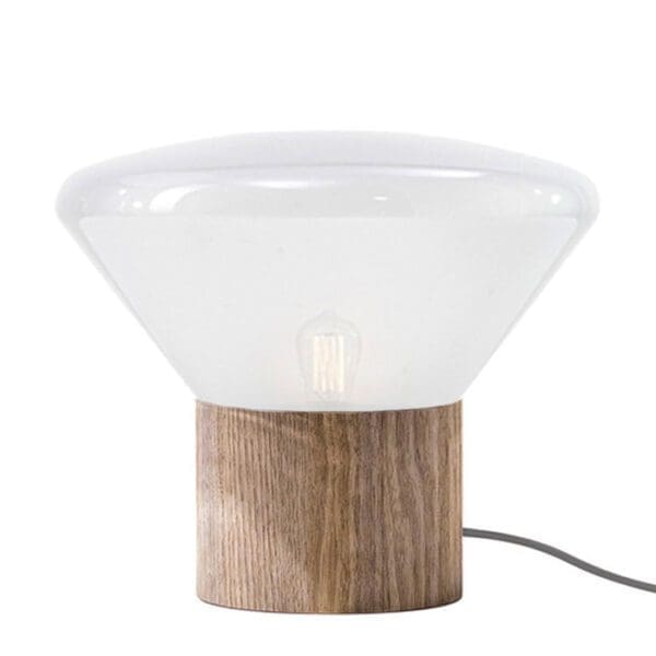 BROKIS MUFFINS wood 02 - tavolo - vetro opalino - base quercia europea