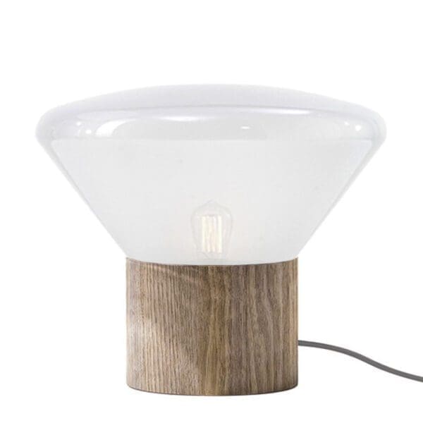 BROKIS MUFFINS wood 02 - tavolo - vetro opale triplex - base quercia europea