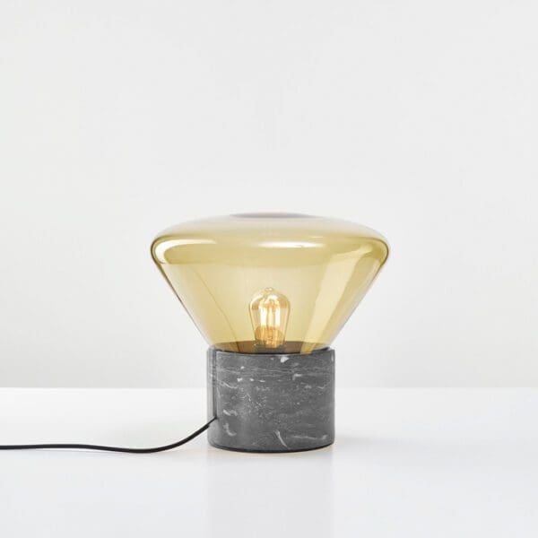 BROKIS MUFFINS ANNIVERSARY wood 02 - tavolo - vetro verde oliva - base marmo grigio talami satinato con cavo grigio scuro