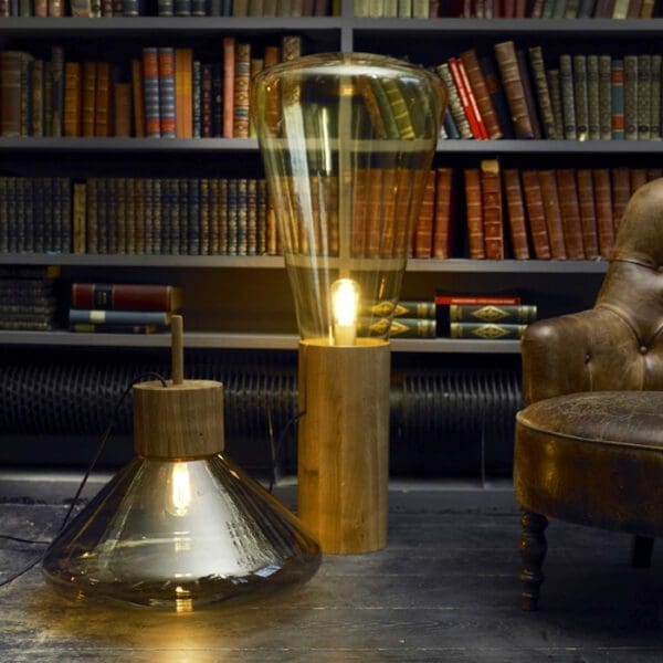 BROKIS MUFFINS wood 03A - tavolo - vetro opale triplex - base quercia europea