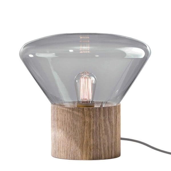 BROKIS MUFFINS mini wood 06 - tavolo - vetro grigio fumo - base quercia europea