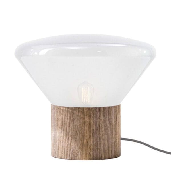 BROKIS MUFFINS mini wood 06 - tavolo - vetro opalino - base quercia europea