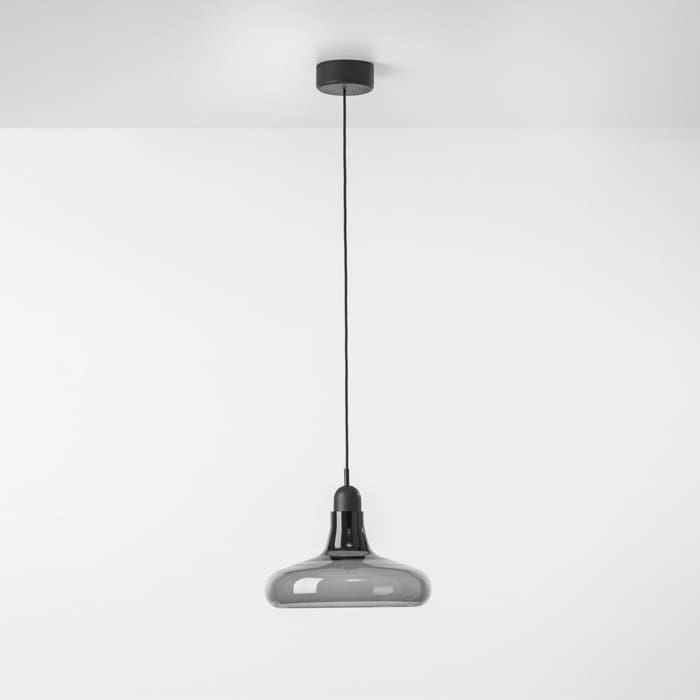 BROKIS SHADOWS XL PC911- sospensione - vetro grigio fumo - corpo nero e rosone quercia nera