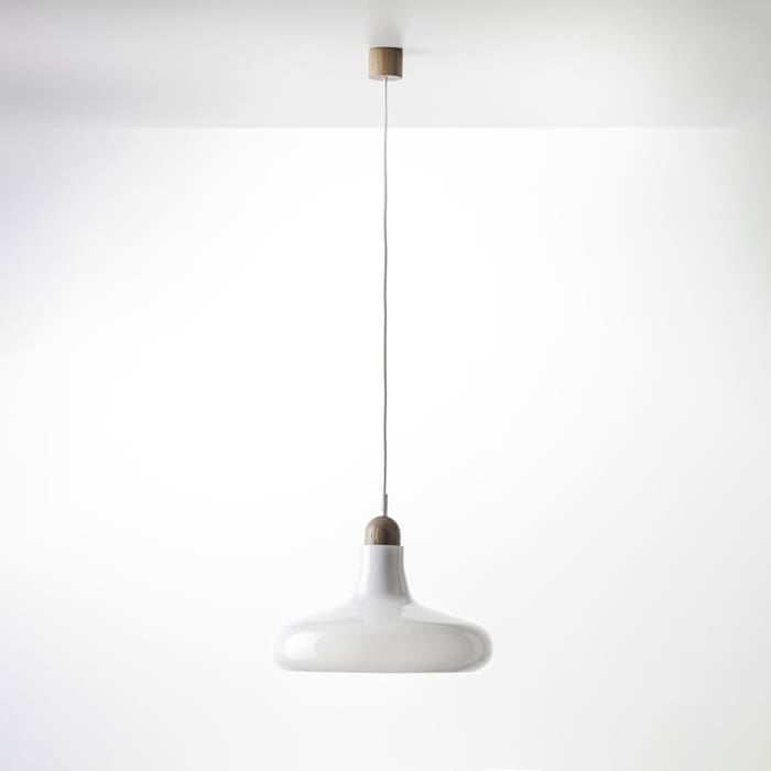 BROKIS SHADOWS XL PC911- sospensione - vetro opalino - corpo e rosone in quercia europea cerata naturale