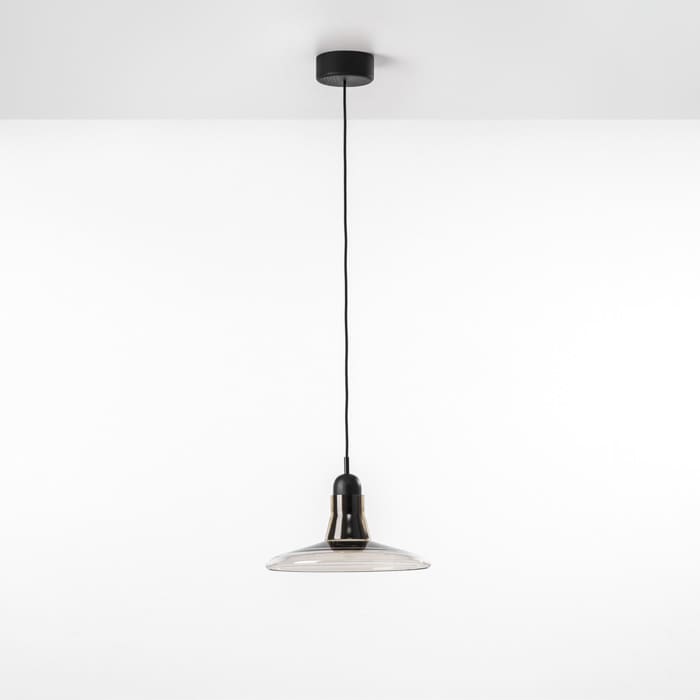 BROKIS SHADOWS XL PC939 - suspension - smoke grey glass - black body and black oak ceiling canopy