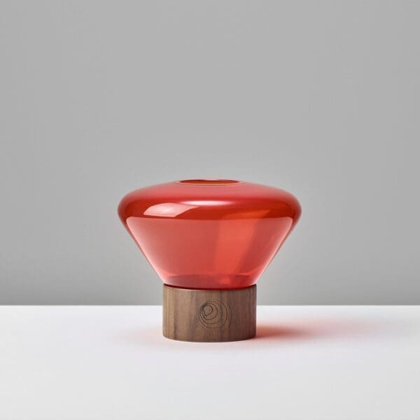 BROKIS MUFFINS CANDLEHOLDER PC1008 - table - vetro arancio trasparente - European oak base, clear coating - outdoor