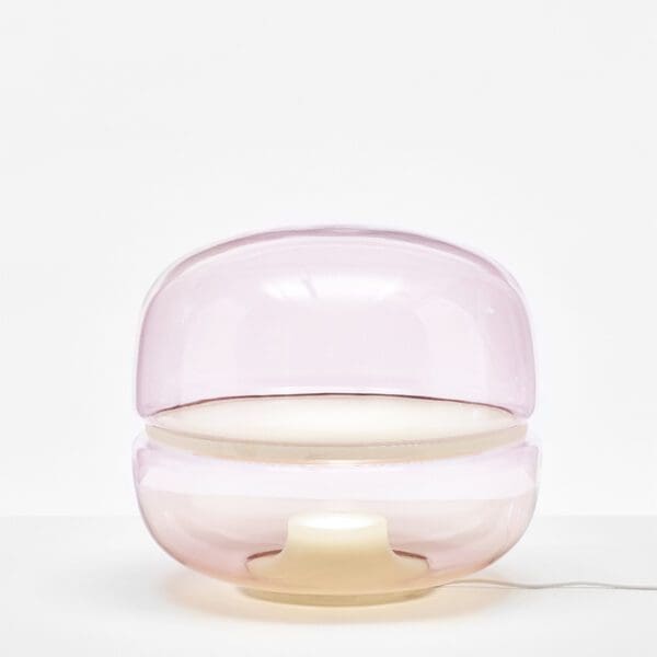 BROKIS MACARON PC1039 media - tavolo - vetro rosa chiaro - base e piatto onice bianco