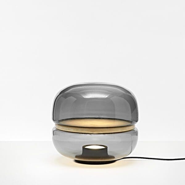 BROKIS MACARON PC1039 media - tavolo - vetro grigio fumé - base nera e piatto onice miele