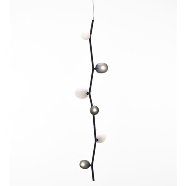 BROKIS IVY VERTICAL PC1062 sospensione - vetro bianco opalino, grigio fumé e rosa chiaro - struttura grigio antracite opaco