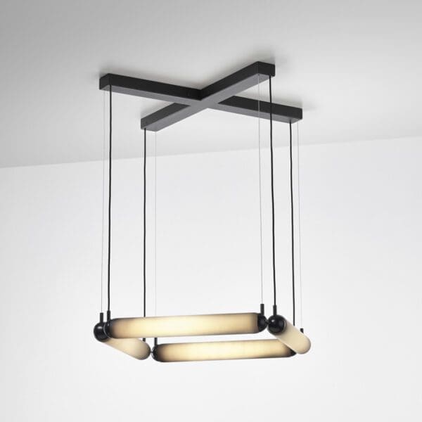 BROKIS PURO CONTOUR quadrato 800 PC1073 - sospensione - vetro triplex opalino acidato opaco - struttura e rosone nero opaco