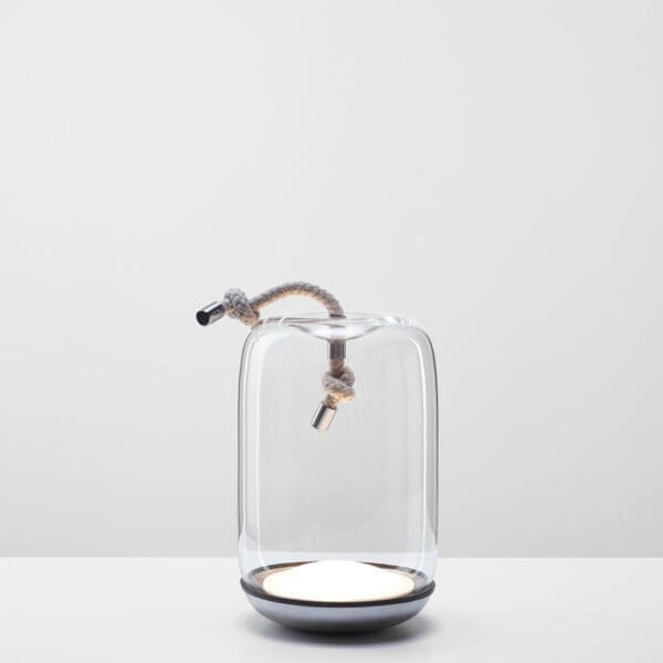 BROKIS KNOT BATTERY PC1250 piccola - tavolo - vetro trasparente  base in acciaio inossidabile spazzolato - outdoor