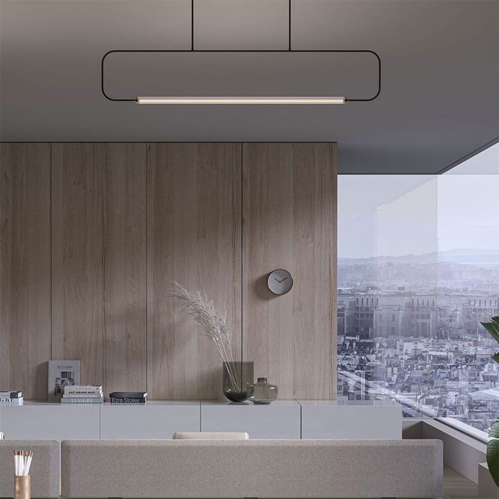 LUMEN CENTER SKYLINES SUSPENSION LINEAR BIG - ft nero e ottone satinato - immagine 2