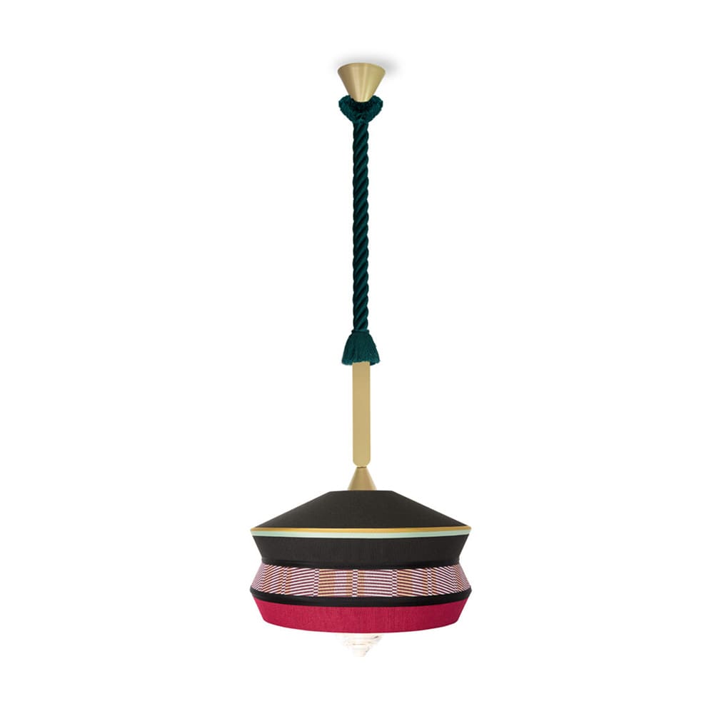 Contardi CALYPSO Antigua so outdoor - laccato oro opaco e corda da marina intrecciata verde - paralume nero