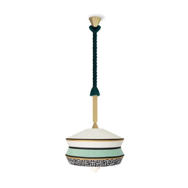 Contardi CALYPSO Antigua so outdoor - laccato oro opaco e corda da marina intrecciata verde - paralume mint