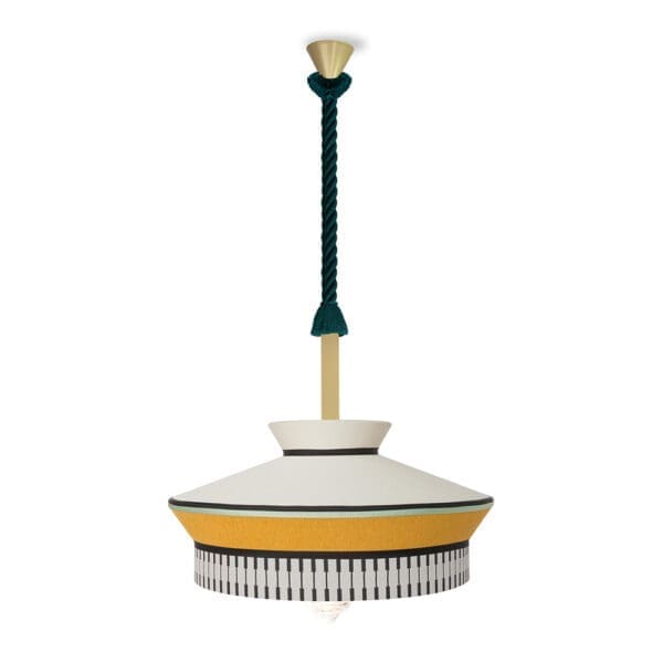 Contardi CALYPSO Martinique so xl outdoor - laccato oro opaco e corda da marina intrecciata verde - paralume giallo