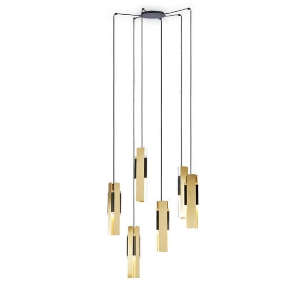 Tooy EXCALIBUR 559.26 Chandelier - nero sabbia e ottone spazzolato