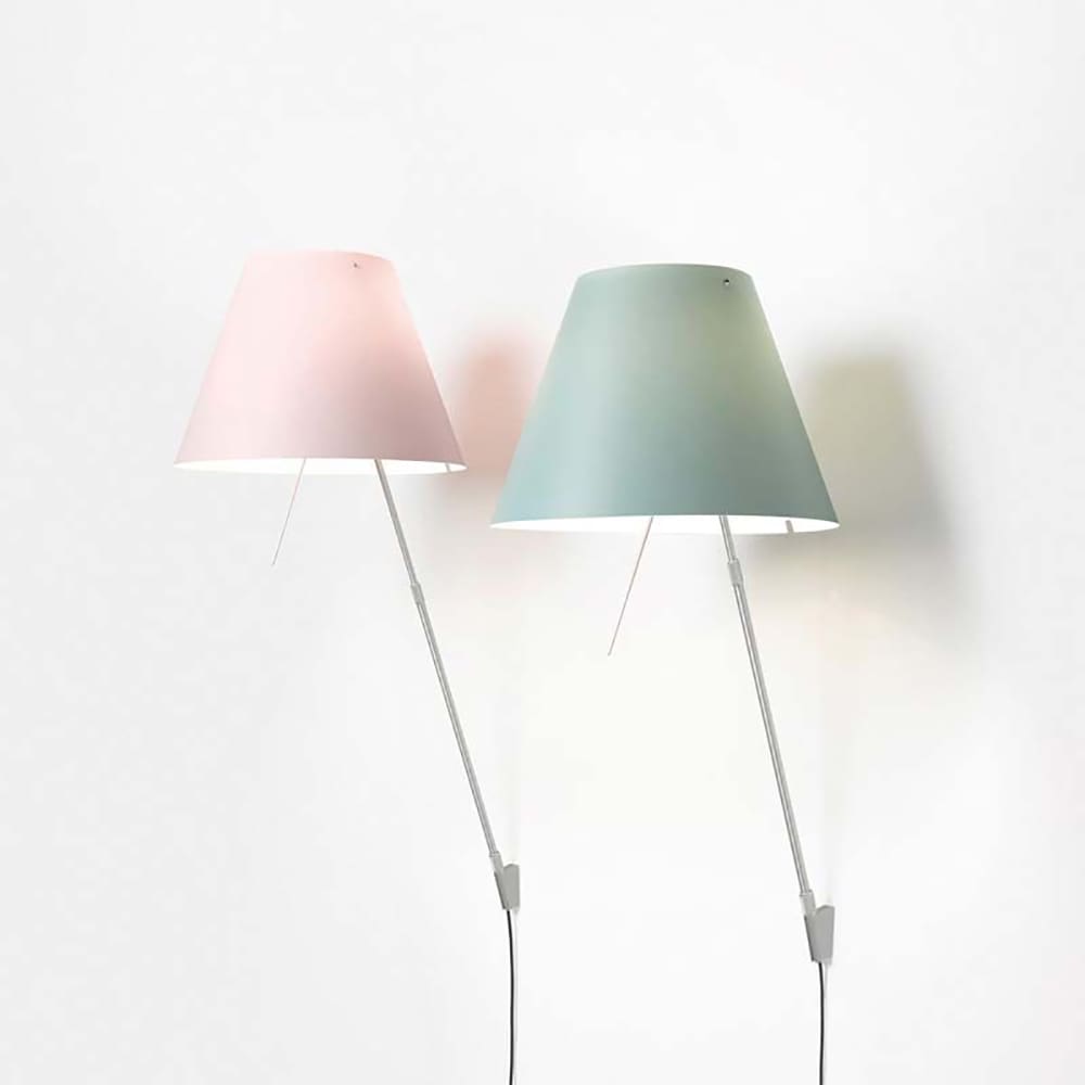 Luceplan COSTANZA D13a parete stelo telescopico dimmer sensoriale - corpo alluminio e paralume rosa mistico - immagine 2