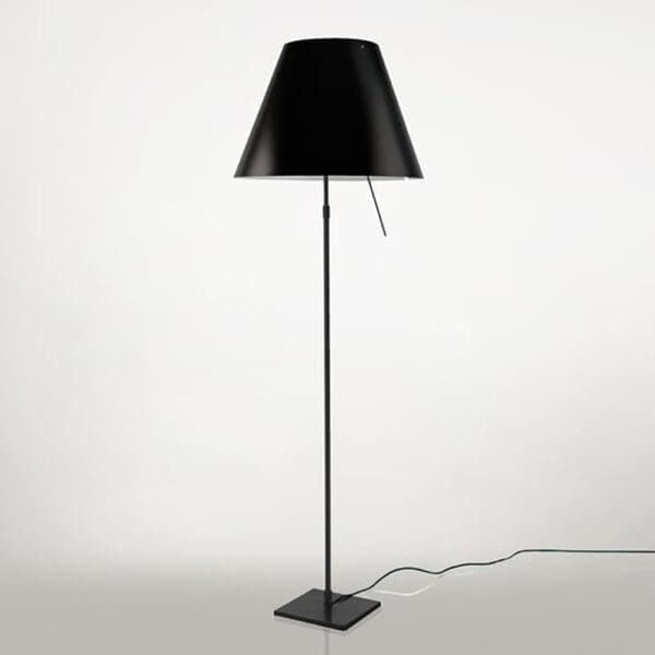 Luceplan COSTANZA D13 t terra stelo telescopico dimmer sensoriale - corpo nero e paralume nero liquirizia