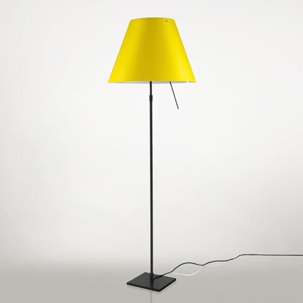 Luceplan COSTANZA D13 t terra stelo telescopico dimmer sensoriale - corpo nero e paralume giallo vivo